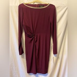 ✨Jessica Simpson | Long Sleeve Dress w/ Embellished Neckline | Plum